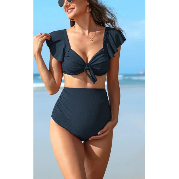 Maillot de Bain Grossesse 2 Pièces Culotte Montante