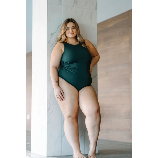 Maillot de bain une-pièce encolure haute - vert émeraude