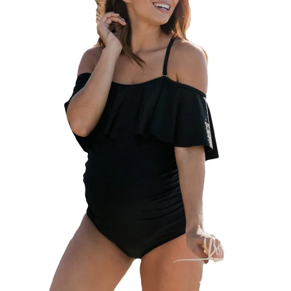 Maillot de bain à volants et épaules dénudées
