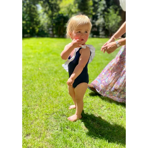 Maillot une pièce JULIA enfant – Bleu marine & Blanc