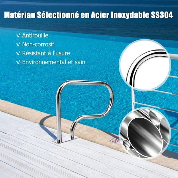 Main Courante de Piscine en Acier INOX Rampe d'Escalier de Piscine avec Plaque de Base pour Spa Stade Parc Aquatique