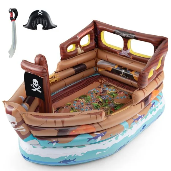 Maison de Jeu Gonflable en Bateau Pirate Bateau Gonflable avec Moteur Intégré Épée Gonflable et Chapeau de Pirate pour 3+ Ans