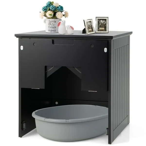 Maison pour Chat avec Demi-porte Magnétique Rabattable 48x51x50,5 CM Meuble à Litière pour Chat avec Poignée Rainurée Noir