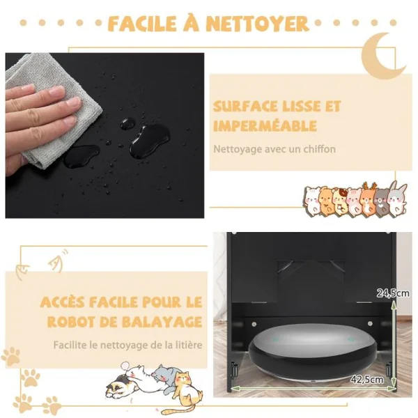 Maison pour Chat avec Demi-porte Magnétique Rabattable 48x51x50,5 CM Meuble à Litière pour Chat avec Poignée Rainurée Noir