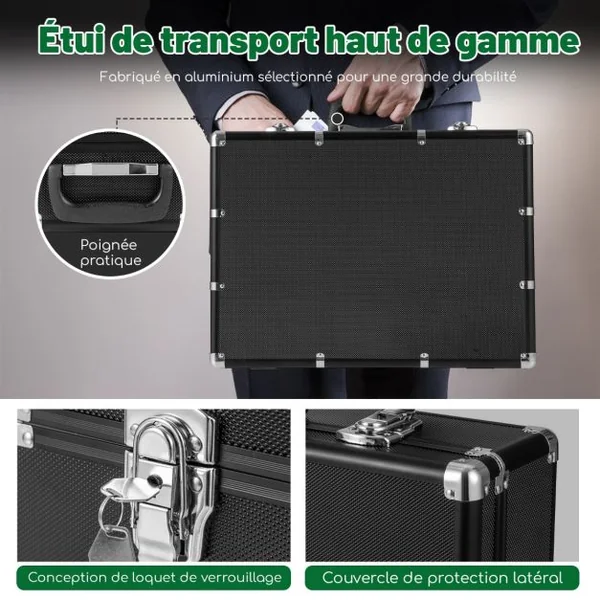 Mallette de Poker 600 Jetons 6 Jeux de 54 Cartes 5 dés 3 Dealer Croupiers et Mélangeur de Cartes Feutre de Poker Noir