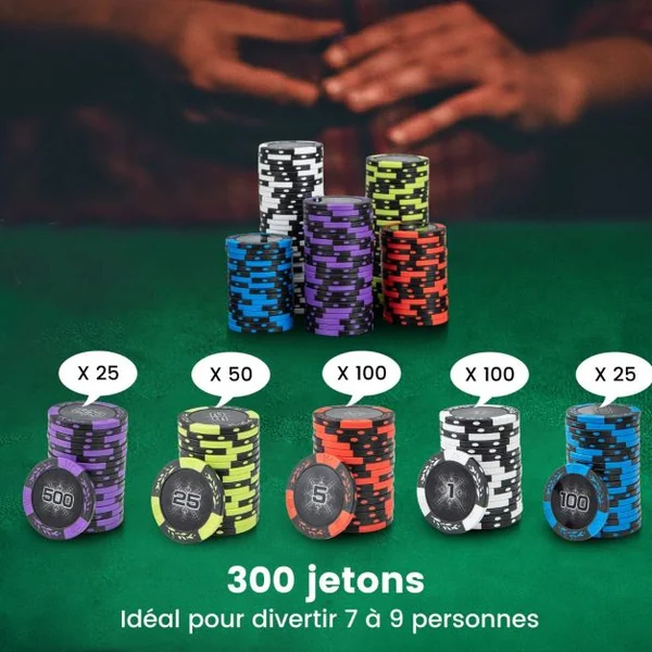 Mallette de Poker en Aluminium 300 Jetons 2 Jeux de Cartes 5 Dés et 3 Jetons de Croupier Coffret de Poker Noir