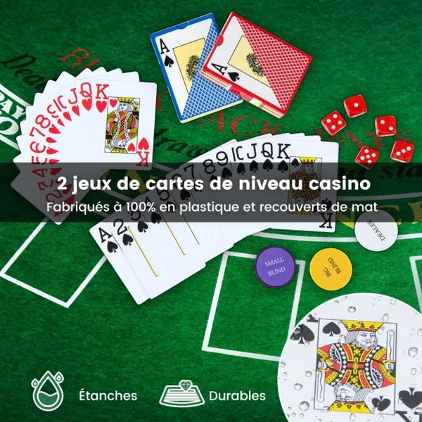 Mallette de Poker en Aluminium 300 Jetons 2 Jeux de Cartes 5 Dés et 3 Jetons de Croupier Coffret de Poker Noir