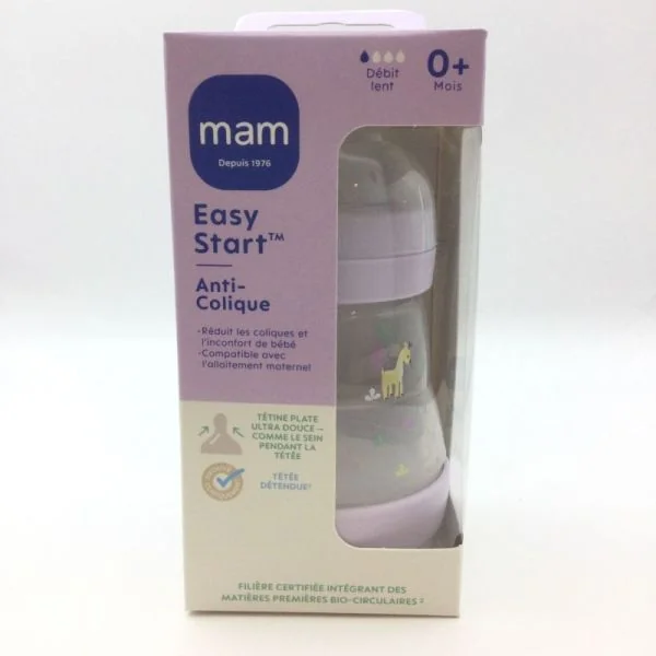 MAM Biberon Easy Start Anti Colique 160ml - VIOLET - 0 Mois et + Tétine Débit 1 Lent 9001616836480