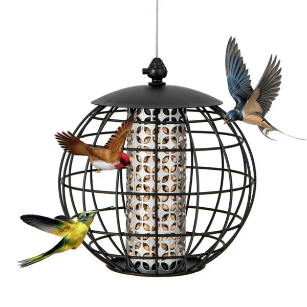 Mangeoire à Oiseaux Suspendue en Métal d'Extérieur Mangeoire à Oiseaux Sauvages pour Maïs Cacahuètes Design anti-écureuil