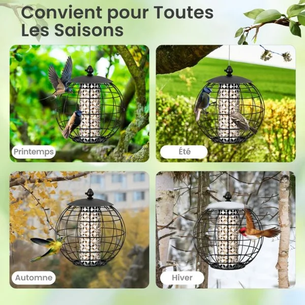 Mangeoire à Oiseaux Suspendue en Métal d'Extérieur Mangeoire à Oiseaux Sauvages pour Maïs Cacahuètes Design anti-écureuil