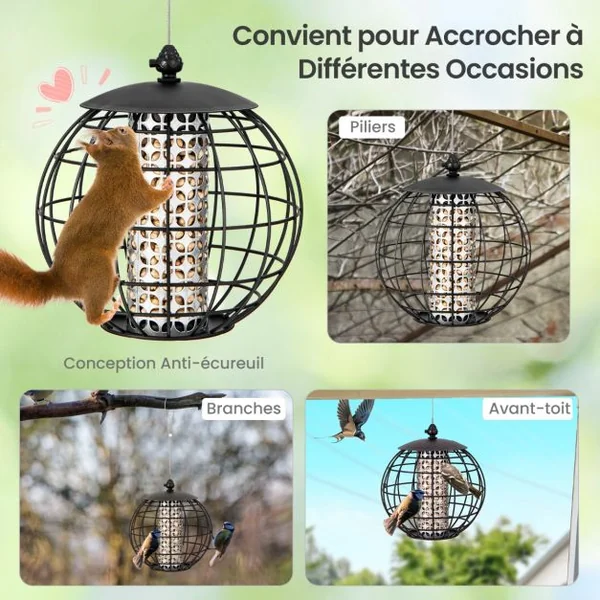 Mangeoire à Oiseaux Suspendue en Métal d'Extérieur Mangeoire à Oiseaux Sauvages pour Maïs Cacahuètes Design anti-écureuil