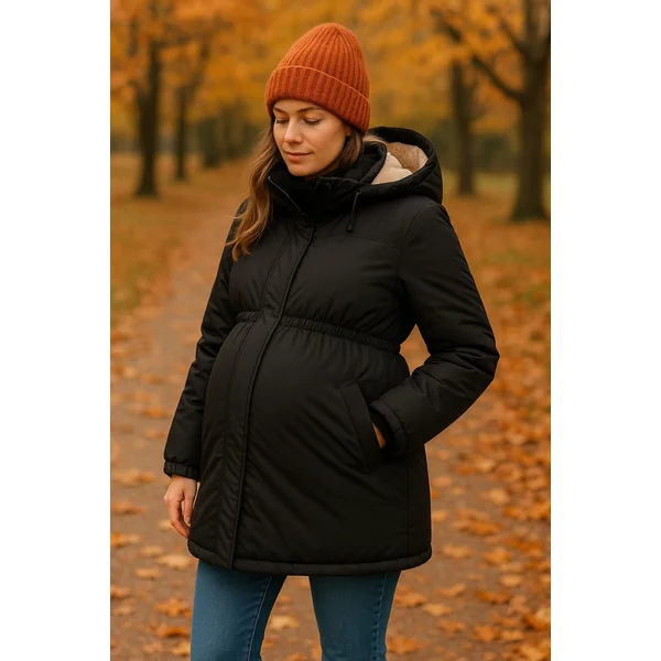 Manteau de grossesse & portage noir – Doublure cocoon ultra-douce