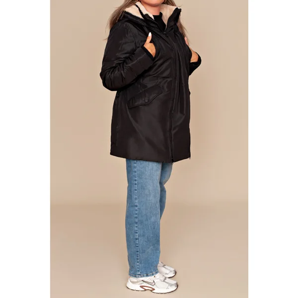 Manteau de grossesse & portage noir – Doublure cocoon ultra-douce