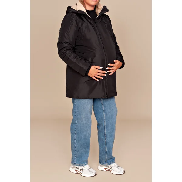 Manteau de grossesse & portage noir – Doublure cocoon ultra-douce