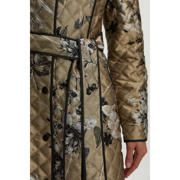 Manteau Mi-Long Matelassé Sans Col à Imprimé Jacquard Petite