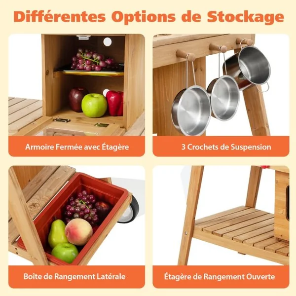 Marchande Enfant avec Accessoires Voiture Restaurant avec Parasol pour Vendeurs Ambulants Bois 114 x 48 x 59 CM