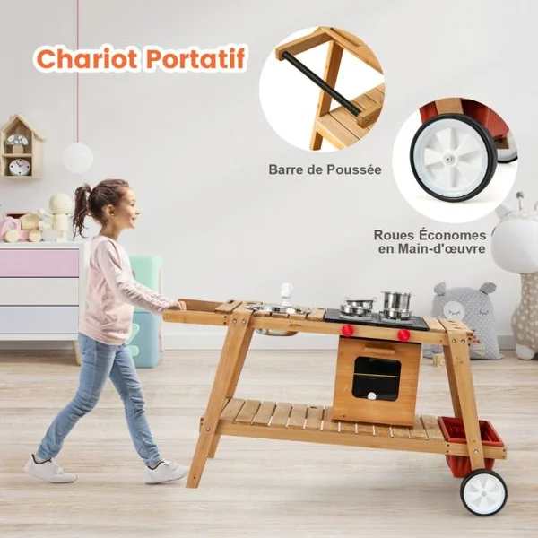 Marchande Enfant avec Accessoires Voiture Restaurant avec Parasol pour Vendeurs Ambulants Bois 114 x 48 x 59 CM