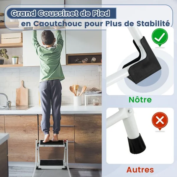 Marchepied 2 Marches Largie Plianté Cadre Métallique Lourd Pédale Antidérapante 50 x 49 x 45 cm Capacité 150 kg Noir + Blanc