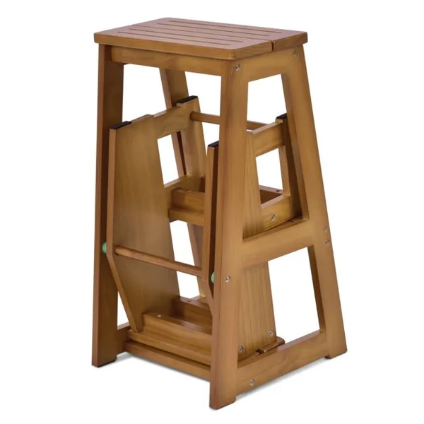 Marchepied 3 Marches Escabeau Pliant 3 Marches Siège Capacité 130-150kg en Bois de Sapin 57x38x65cm Couleur Brun/Naturel