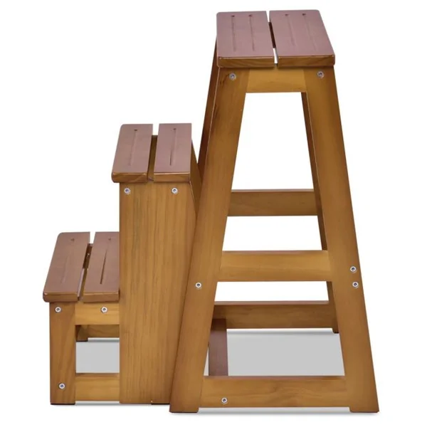 Marchepied 3 Marches Escabeau Pliant 3 Marches Siège Capacité 130-150kg en Bois de Sapin 57x38x65cm Couleur Brun/Naturel