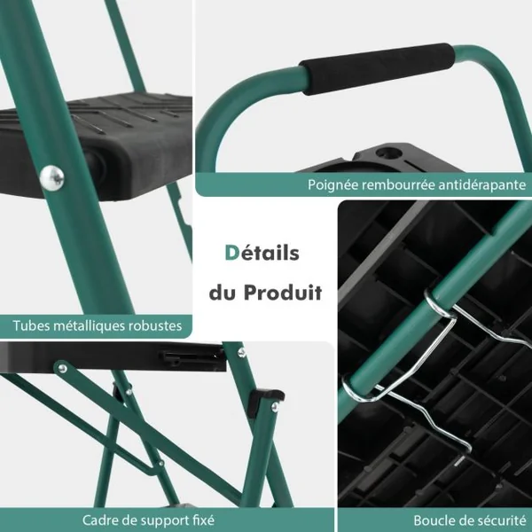 Marchepied Pliable 4 Marches en Métal avec Plateau à Outils Escabeau avec Plateforme Large Marche Antidérapante Pieds en Caoutchouc Charge 150KG