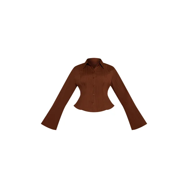 Marron Chemise Grande Taille En Satin Texturé Avec Nœud Au Dos