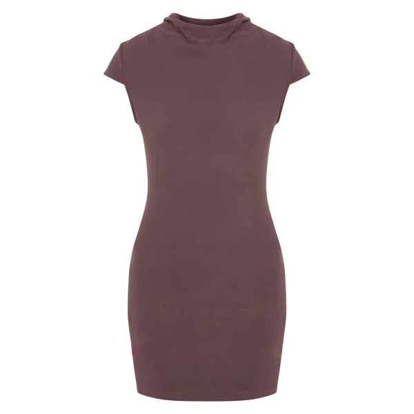 Marron Choco Robe Moulante Col Montant Drapé Toucher Doux