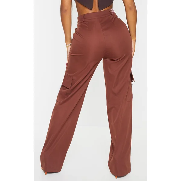 Marron Chocolat Prettylittlething Shape Pantalon Cargo Large À Détail Boucle