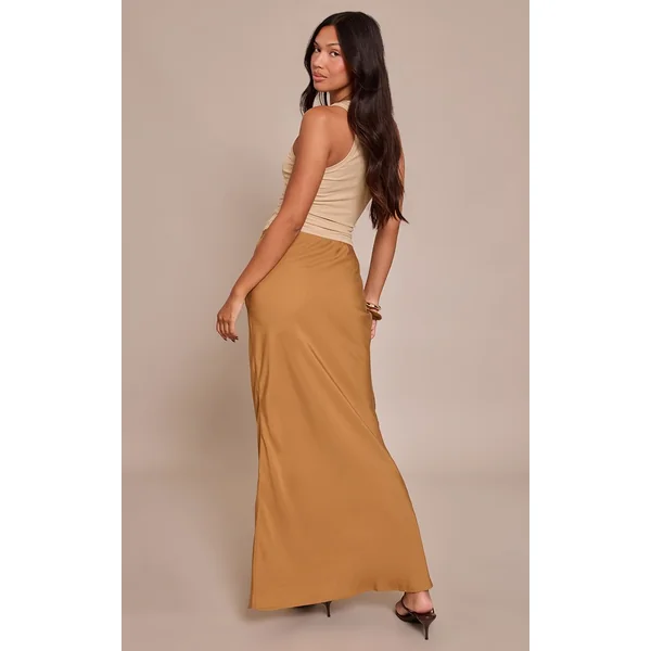 Marron Clair Jupe Longue Basique En Tencel