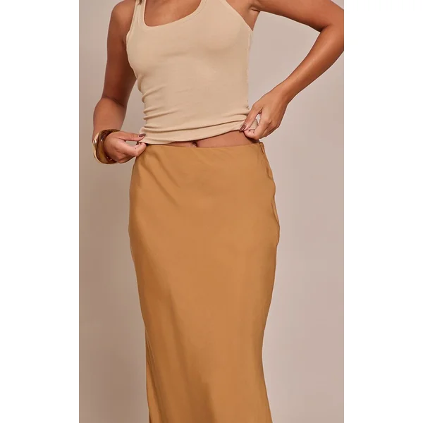 Marron Clair Jupe Longue Basique En Tencel