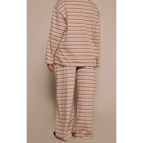 Marron Clair Pantalon Large Rayé Grande Taille Avec Cordon De Serrage Ensemble Coordonné