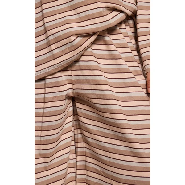 Marron Clair Pantalon Large Rayé Grande Taille Avec Cordon De Serrage Ensemble Coordonné