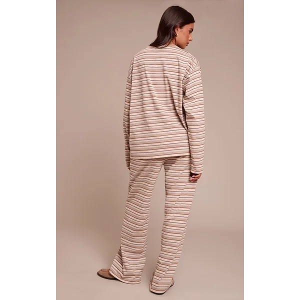 Marron Clair Pantalon Large À Rayures Avec Cordon De Serrage