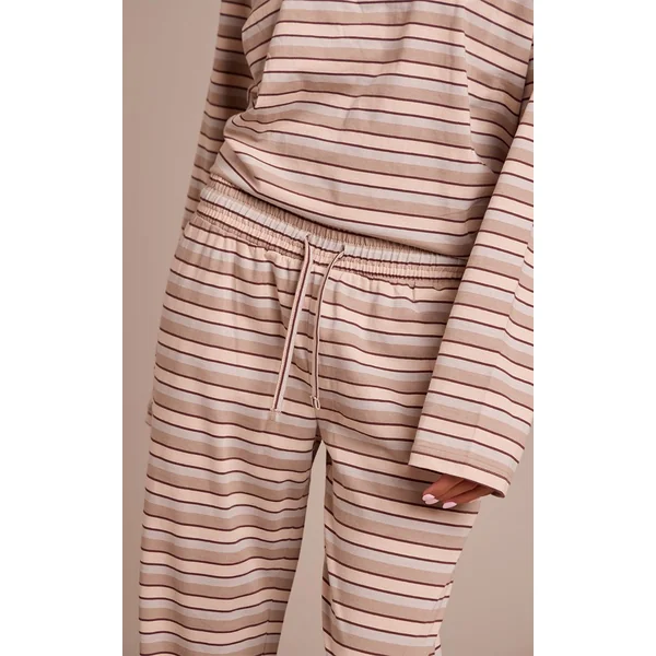 Marron Clair Pantalon Large À Rayures Avec Cordon De Serrage