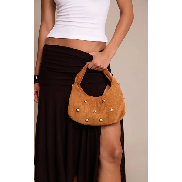 Marron Clair Sac À Bandoulière En Synthétique Ornée De Clous Dorés