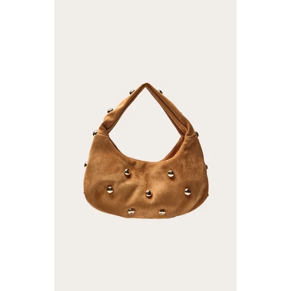 Marron Clair Sac À Bandoulière En Synthétique Ornée De Clous Dorés