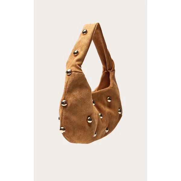 Marron Clair Sac À Bandoulière En Synthétique Ornée De Clous Dorés