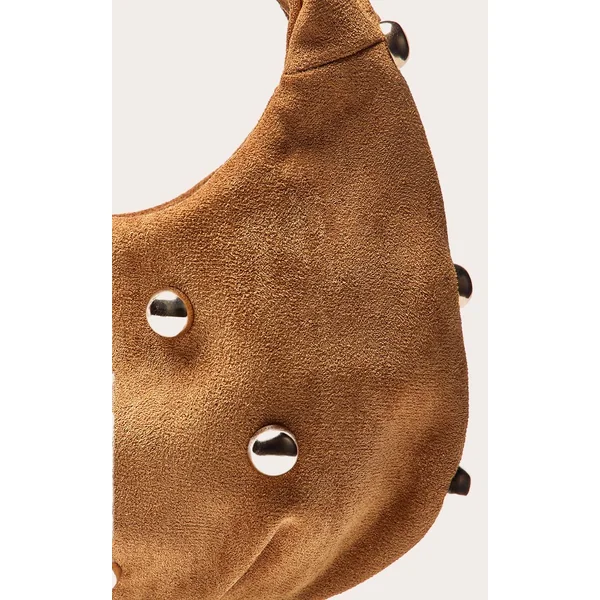 Marron Clair Sac À Bandoulière En Synthétique Ornée De Clous Dorés