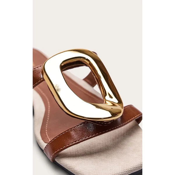 Marron Clair Sandales Mules En Synthétiquecuir Avec Détail Argenté