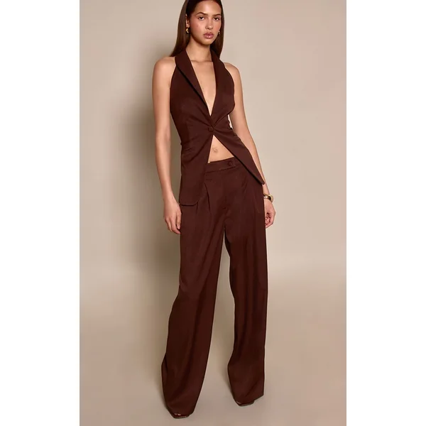Marron Ensemble Coordonné Avec Gilet Ouvert À Col