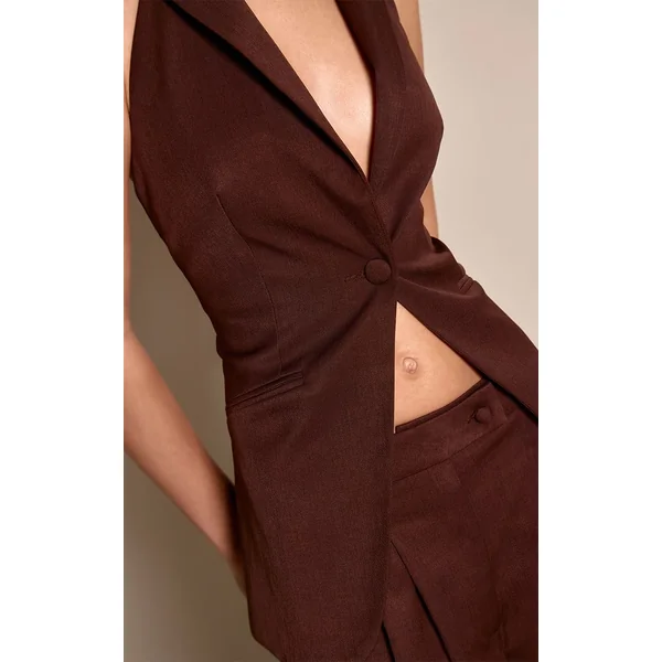 Marron Ensemble Coordonné Avec Gilet Ouvert À Col