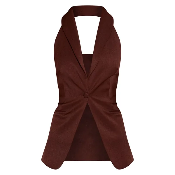 Marron Ensemble Coordonné Avec Gilet Ouvert À Col