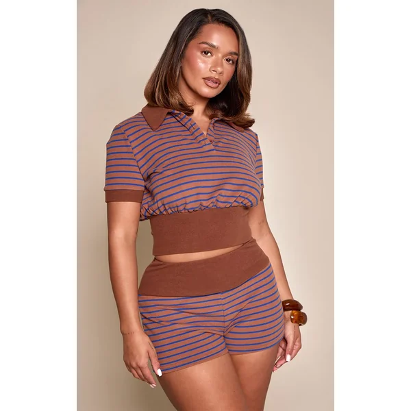 Marron Ensemble Coordonné Short Rayé Toucher Doux Shape