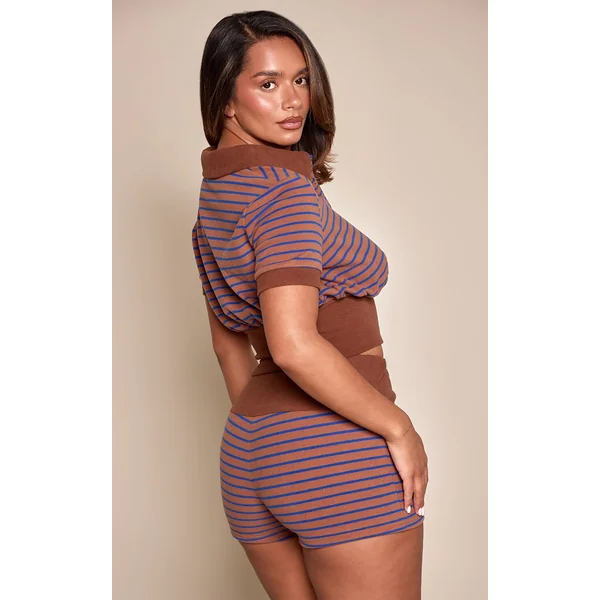 Marron Ensemble Coordonné Short Rayé Toucher Doux Shape