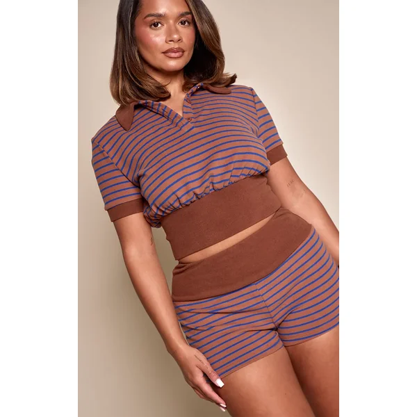 Marron Ensemble Coordonné Short Rayé Toucher Doux Shape