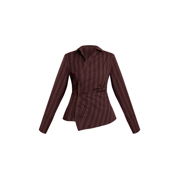 Marron Foncé Ensemble Coordonné Chemise Asymétrique Tissée À Fines Rayures