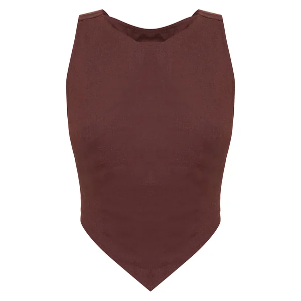 Marron Foncé Haut Tissé À Dos Ouvert Effet Lin