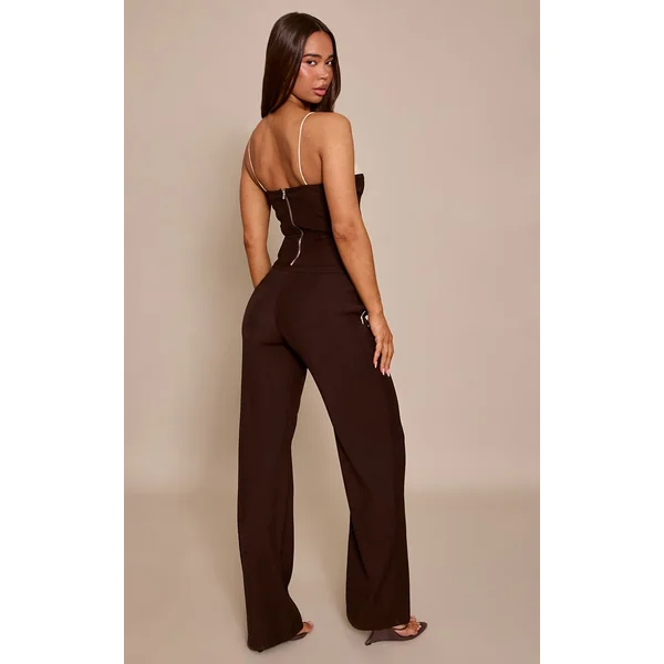 Marron Foncé Pantalon Large Tailleur Tissé