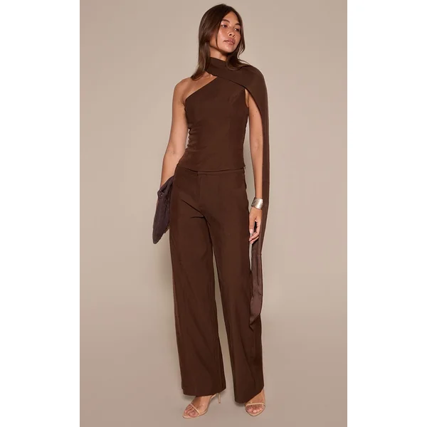 Marron Foncé Pantalon Tailleur Tissé Avec Détails De Coutures