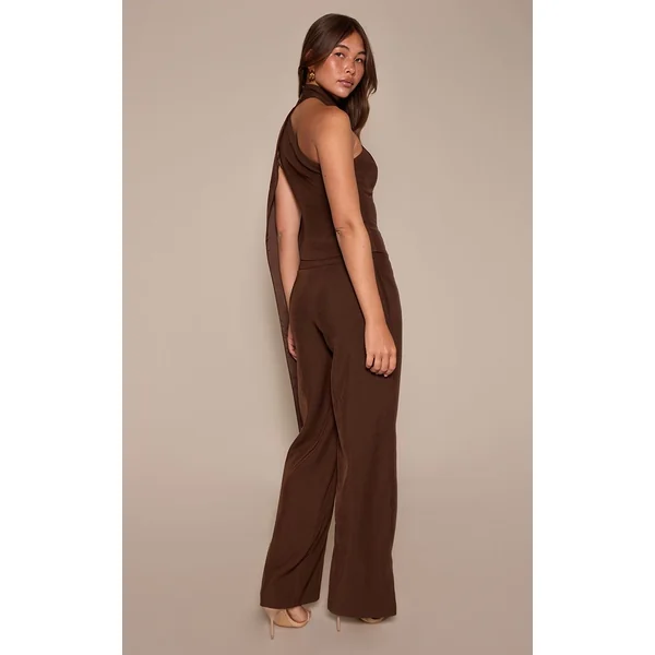 Marron Foncé Pantalon Tailleur Tissé Avec Détails De Coutures